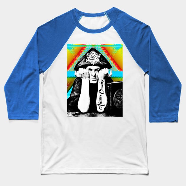 Aleister Crowley Psychedelic Art Print Design Baseball T-Shirt by DankFutura